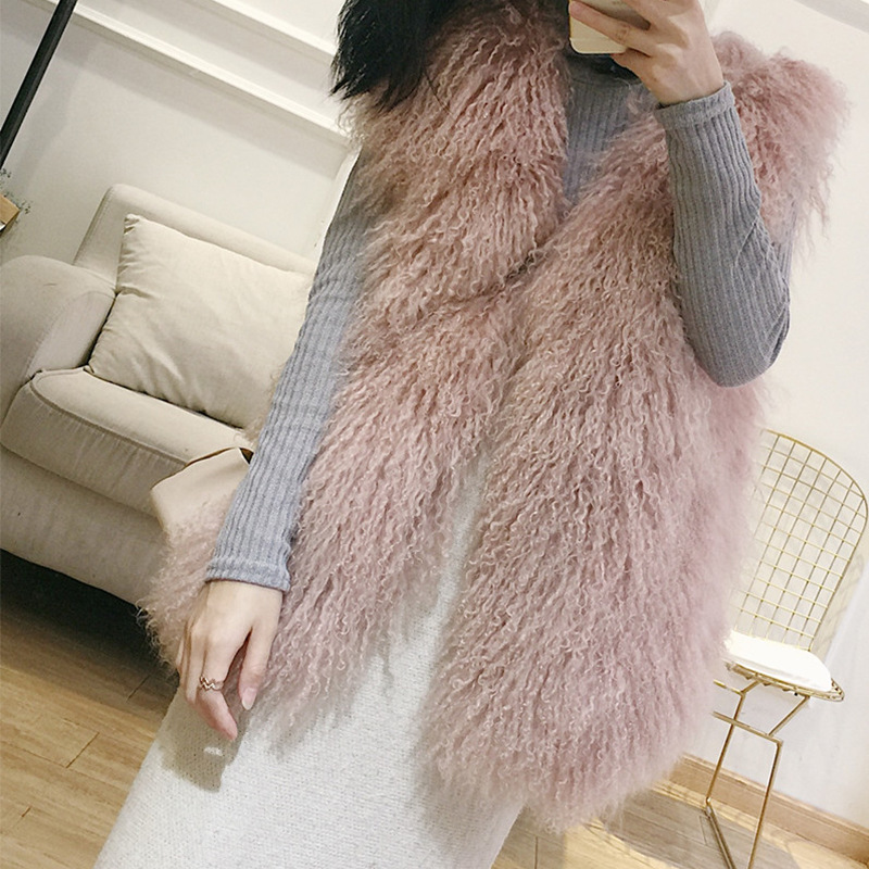 2023 Winter New Faux Beach Wool Fur Vest Women's Mid-length Fashionable Slimming Lamb Wool Vest Fluffy Jacket