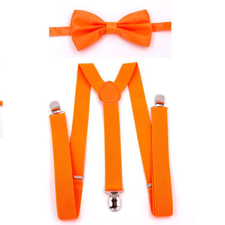 Factory direct spot children's solid color strap clip + bow tie set kindergarten performance suspenders
