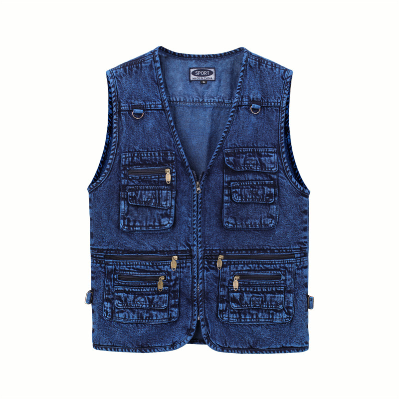 Foreign trade plus size men's vest Denim fishing vest photography multi-pocket plus fat Labor clothes plus size vest