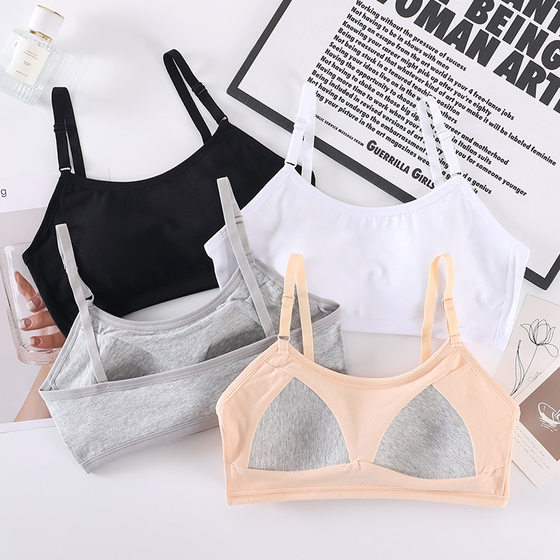 Cotton Student Underwear Bra Fixed Cup Wrapped Chest with Chest Pad Tube Top Development Period Anti-running Light Solid Color Underwear for Women
