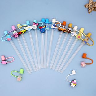 New cartoon straw cover 10mm silicone straw cap animal doll dust protection personality straw plug supply