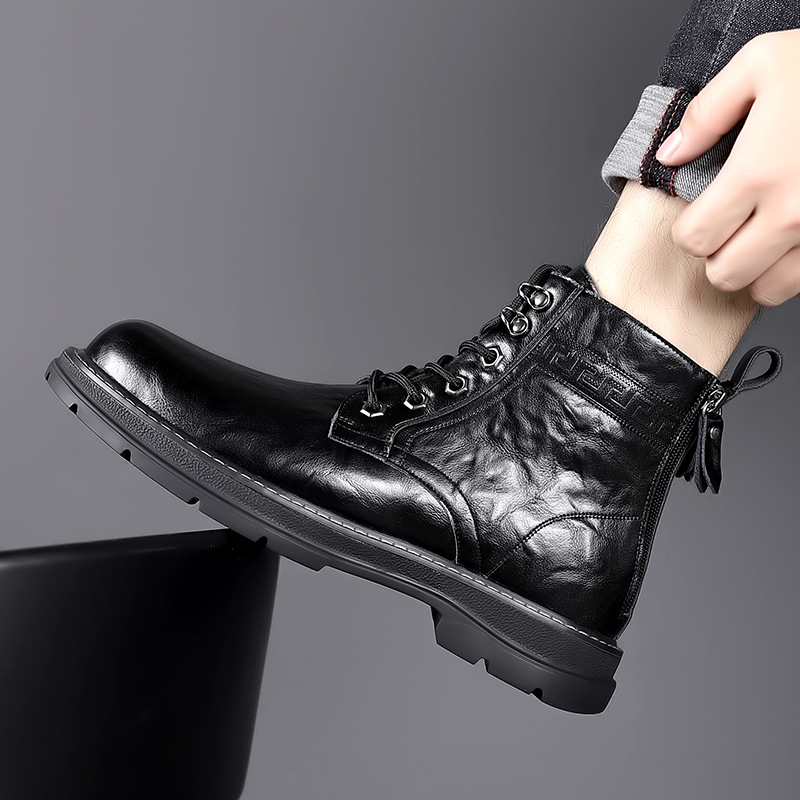 Martin boots men's autumn and winter British style high-top cowhide Baita boots casual work boots thick-soled leather boots fleece-lined cotton boots