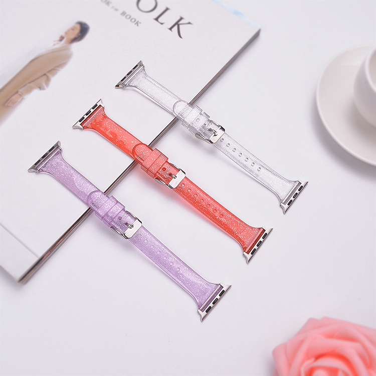 Suitable for Apple transparent watch strap Apple watch transparent glitter small waist TPU silicone soft rubber strap