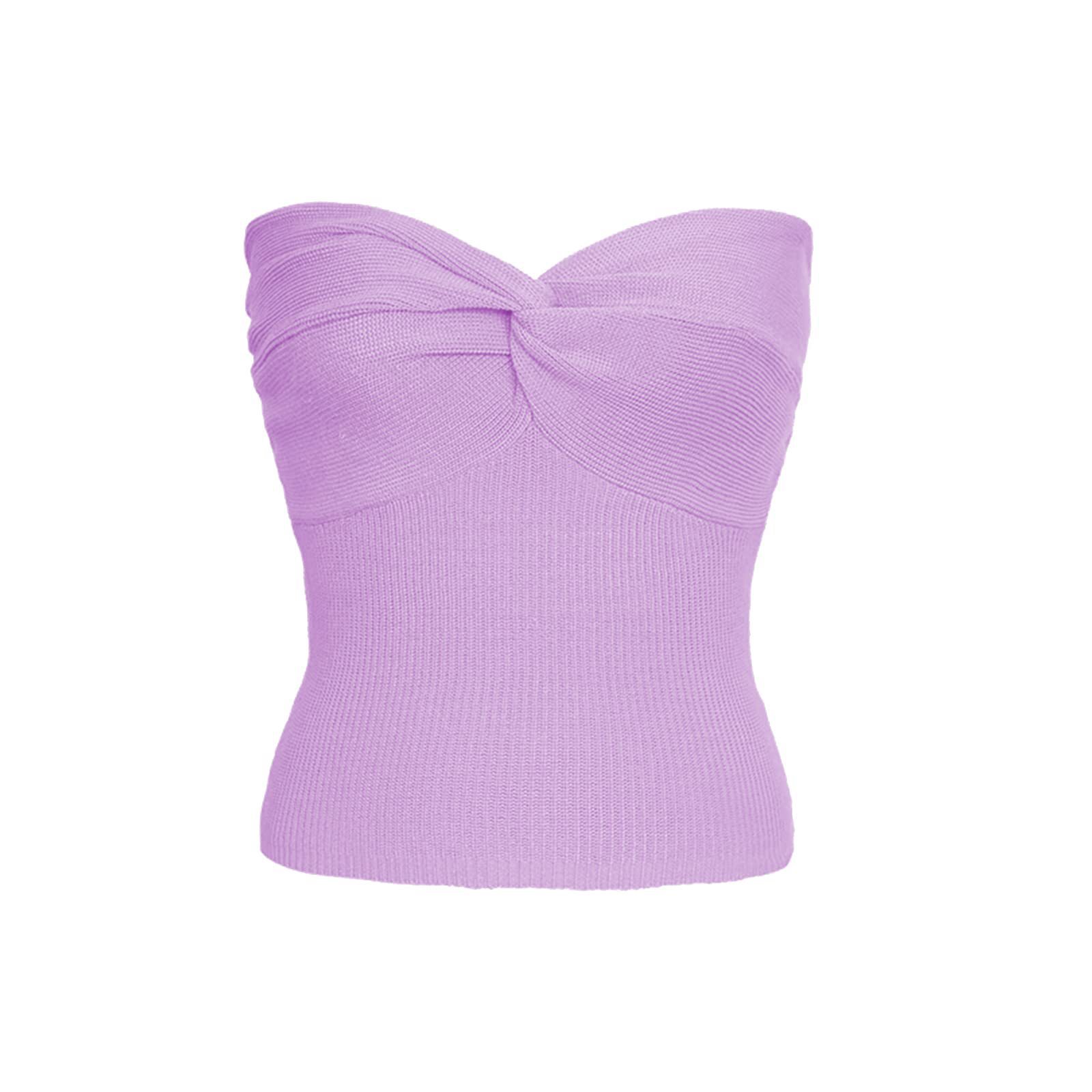 2024  European and American Spring and Summer New Solid Color Twisted Sling Short Tight Backless Tube Top Sweater Women's Clothing_voghion.com