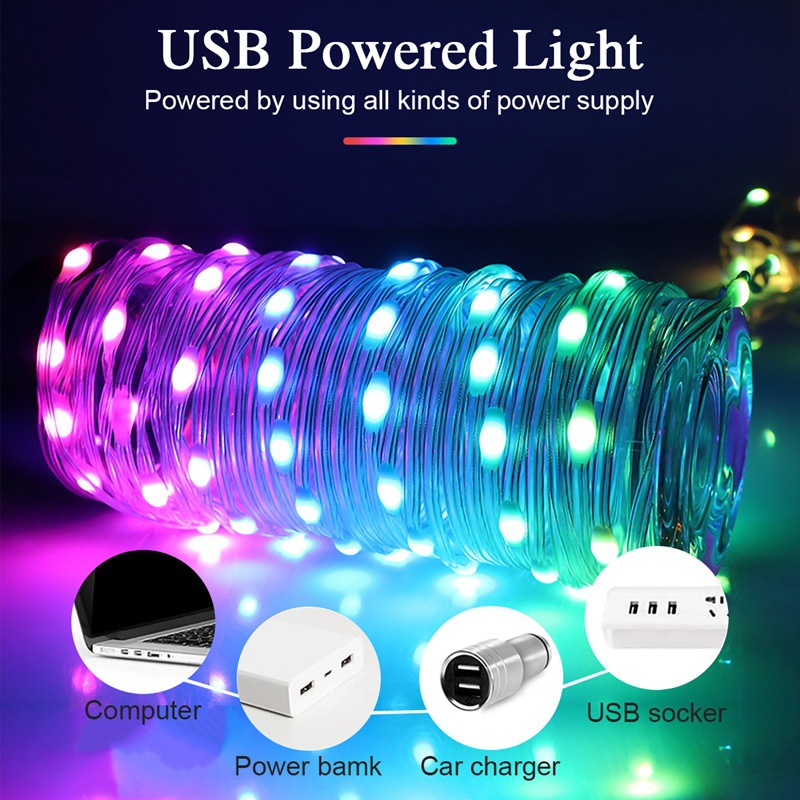 2023 Christmas tree decoration DIY leather wire remote control light string intelligent APP decoration light belt 5vusb point control leather wire light