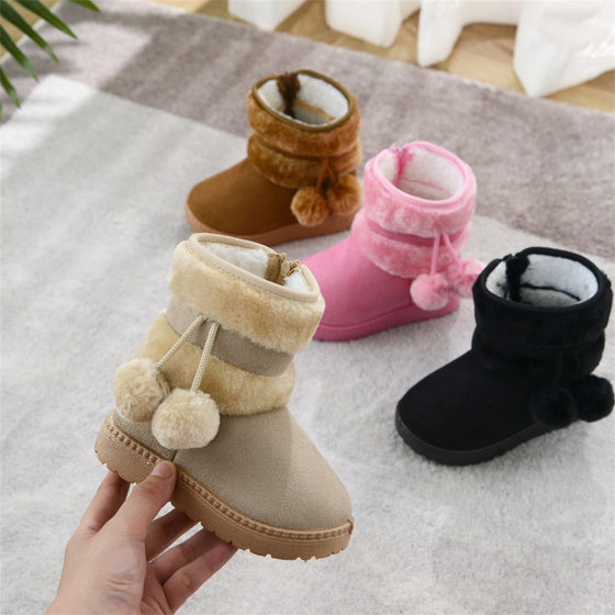  children's shoes 2022 fur ball snow boots padded children's boots warm cotton shoes