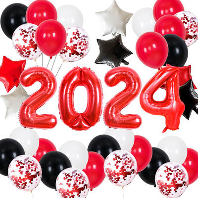 Cross-border new New Year balloon 32-inch red 2024 digital aluminum balloon New Year annual meeting scene party balloon