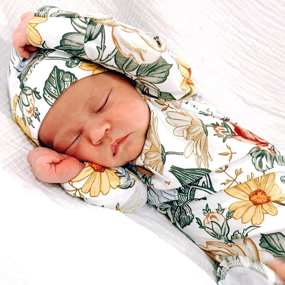 Cross-border Newborn Knot Nightgown Baby Sleeping Bag Printed Baby Anti-convulsion Fishtail Sleeping Bag Two-piece Set