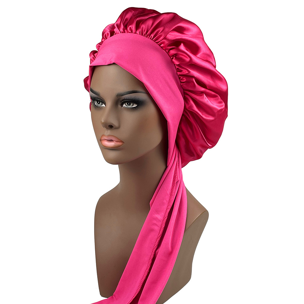 Europe and the United States popular imitation silk wide-brimmed nightcap colored ribbon round cap shower cap beauty salon advertising cap