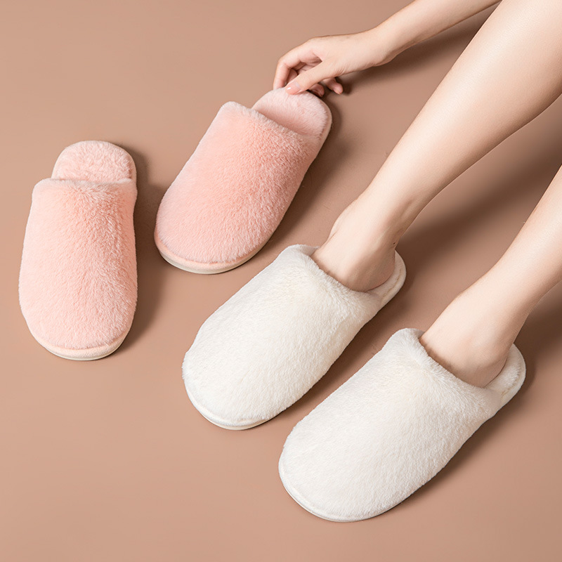 Cross-border ins autumn and winter closed toe plush slippers candy color woolen slippers casual home indoor cotton slippers wholesale