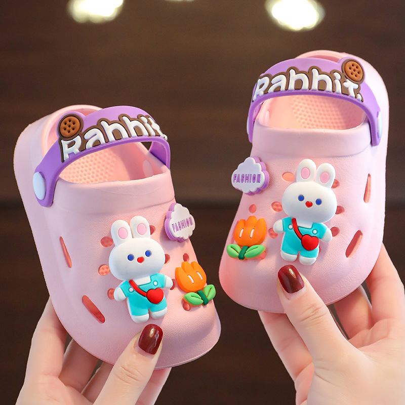 Summer Baotou hole shoes cartoon rabbit girls home soft bottom infant non-slip boy children slippers wholesale