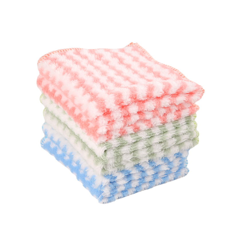 Water ripple kitchen rag striped household cleaning coral fleece dish towel dish cloth absorbent scouring pad wholesale