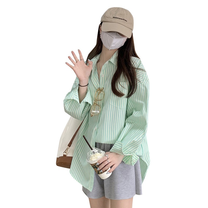Sunscreen Striped Shirt Coat Women's Early Spring Outer Long Sleeve Top Shirt Autumn 2023 New Autumn Lazy Style