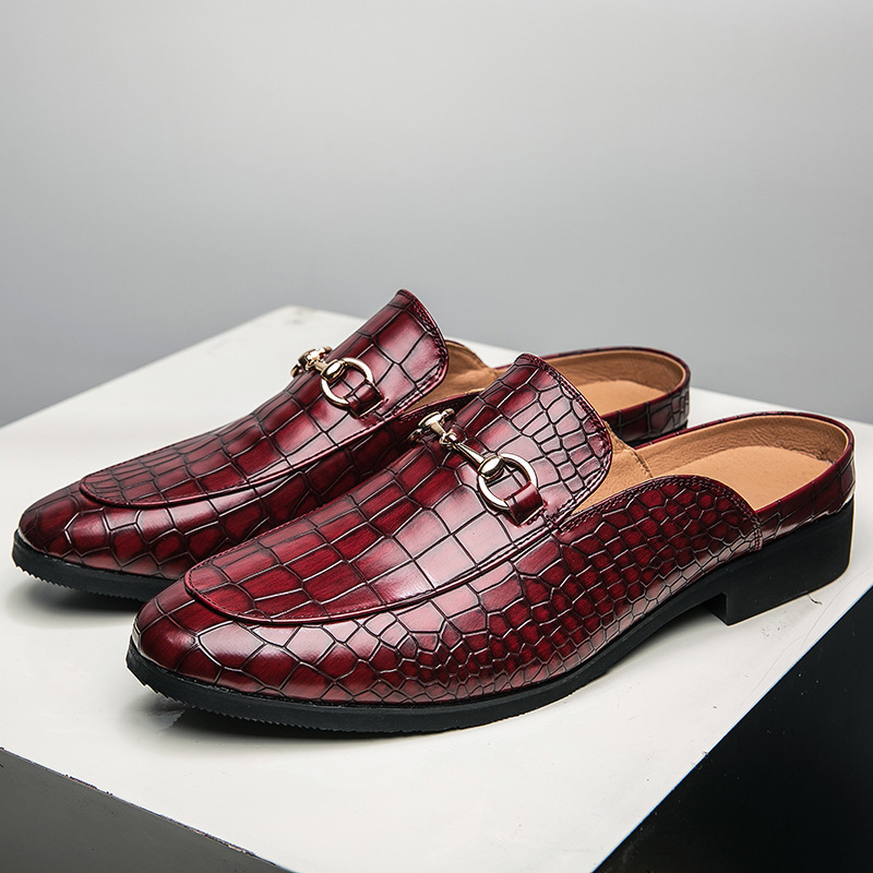 Summer 47 Large Size 48 Half Slippers Men's Shoes Crocodile Pattern Non-Slip British Lazy Shoes Casual Shoes Personalized Leather Shoes