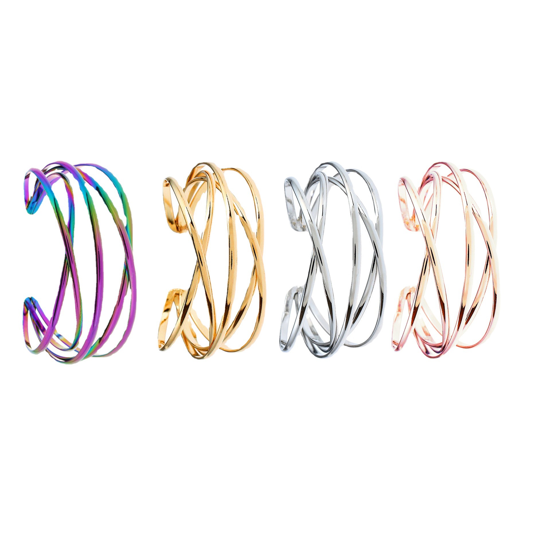 Cross-border Hot-selling European and American Metal Bracelet with Opening Personality Hollow Retro Bracelet Multi-layer Lines Punk Bracelet Bracelet