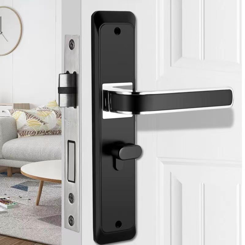 Simple American Style Black Bedroom Door Lock Interior Door Universal Room Wooden Door Handle Magnetic Mute Handle Lock