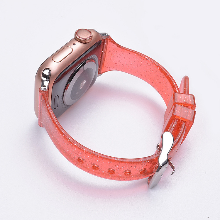 Suitable for Apple transparent watch strap Apple watch transparent glitter small waist TPU silicone soft rubber strap