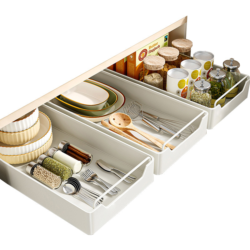 Cabinet Drawer Basket Inner Seasoning Storage Box with Slide Rail Installation-Free Lower Sink Storage Rack Storage Rack