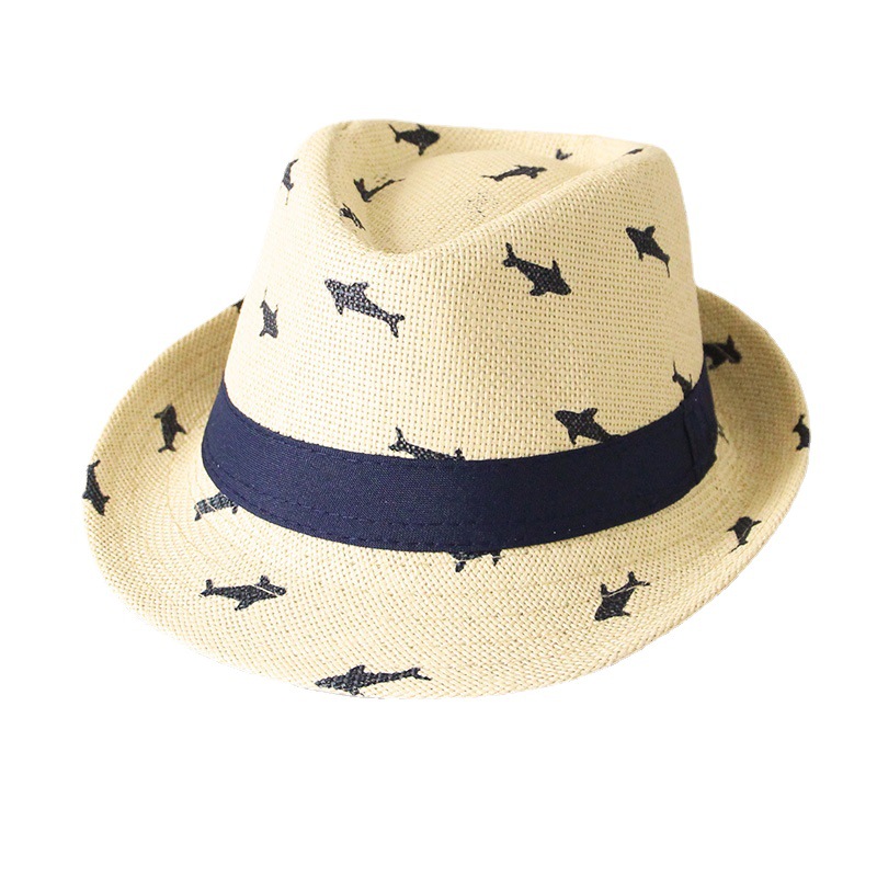 Korean style children's straw hat spring and summer sun protection boys and girls Jazz hat breathable straw hat British Top Hat sun protection cool hat