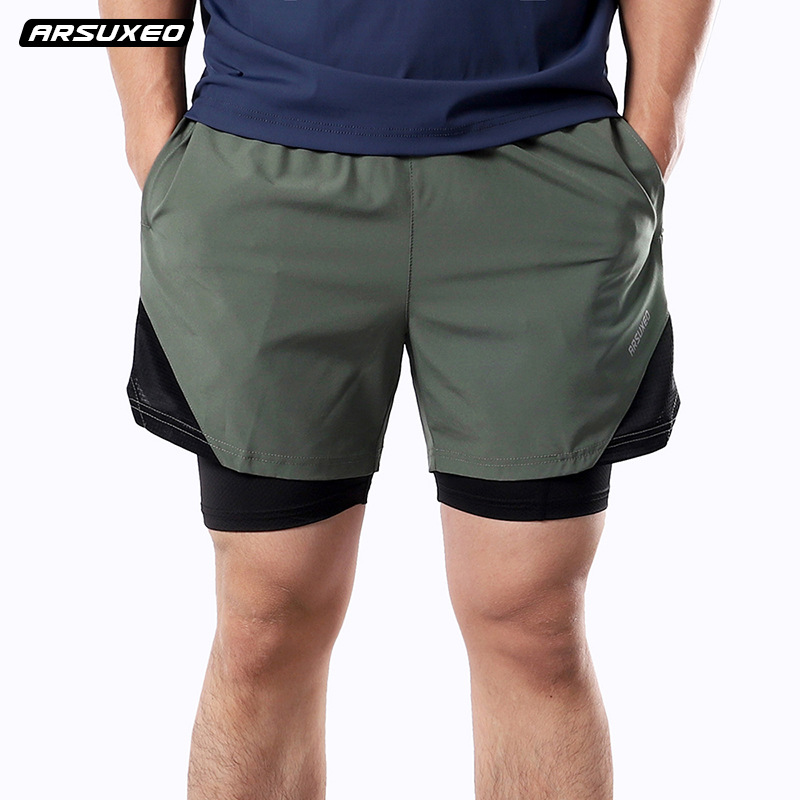Cross-border Outdoor Fitness Running Training Basketball Jogging Shorts Double-layer Solid Color Breathable Shorts Men's 208