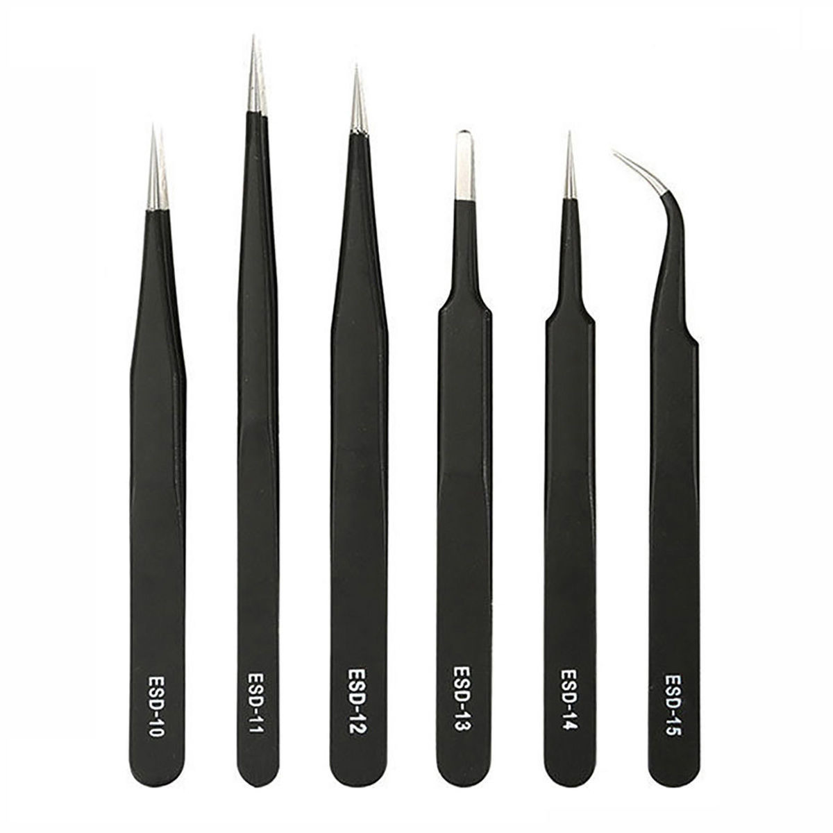 Stainless steel black tweezers anti-static ESD1mm elbow tip 6 piece set Bird's Nest clip removal machine tool repair