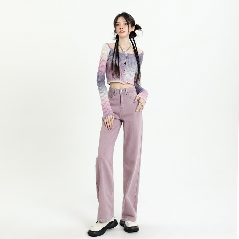 Dirty Pink High Waist Jeans Women's 2023 Early Spring New Wide Leg Loose Slimming Design Sense Small Straight Leg Pants