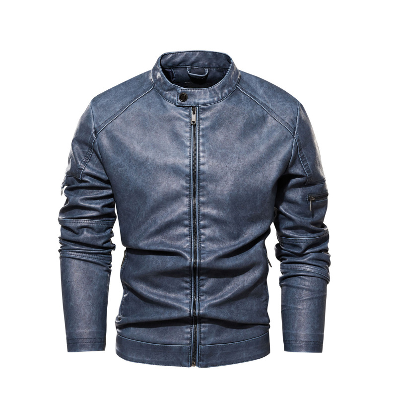 21 New washed faded four generations washed men's leather coat foreign trade cross-border boutique leather coat European and American size independent station Amazon