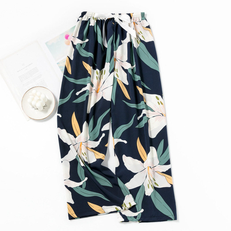 Spring and Summer New Foreign Trade Cotton Silk Pajama Pants Women's Thin Comfortable Loose plus size Wide Leg Pants Wall Cotton Cartoon Trousers