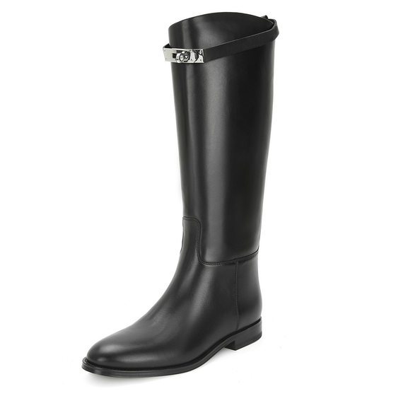 2024 new round head metal buckle boots women's winter but knee Joker casual high knight boots