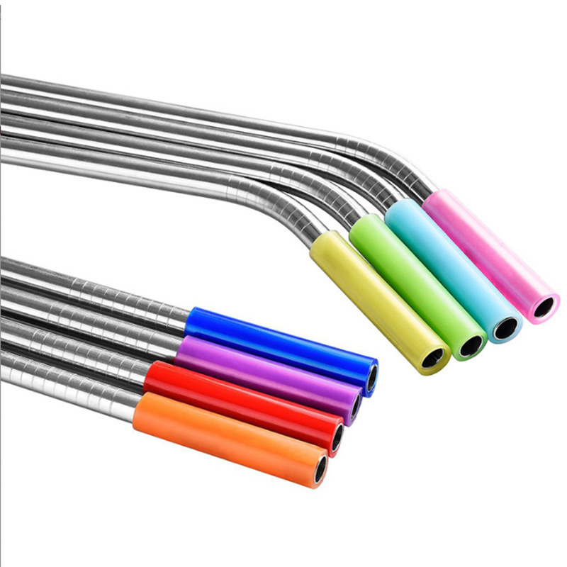 Cross-border 304 stainless steel straw suit gold-plated color metal beverage bubble tea coffee thermos cup drinking tube