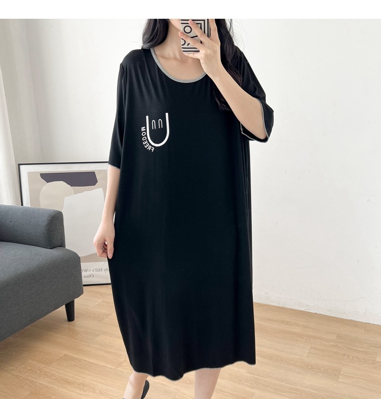 5927 large size home clothes pajamas women's summer modal Ice Silk thin fat mm300 kg nightgown sleeve women's clothing