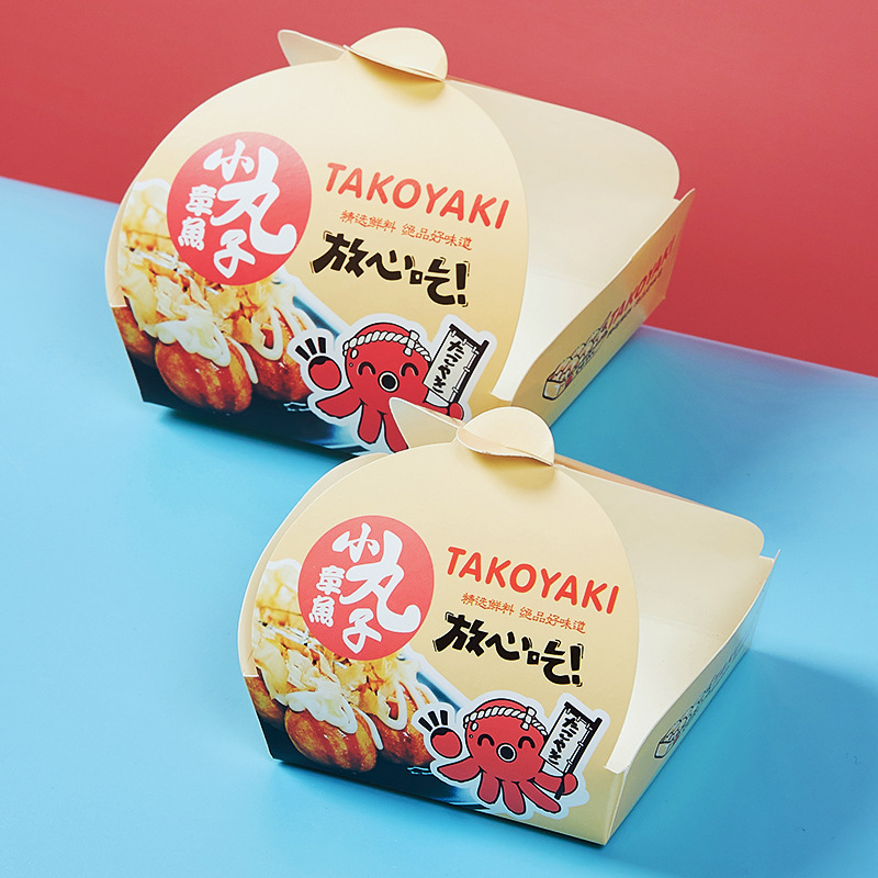 Folding-free octopus pellet box octopus burning box packing box 4-grain 6-grain 8-grain snack packing box