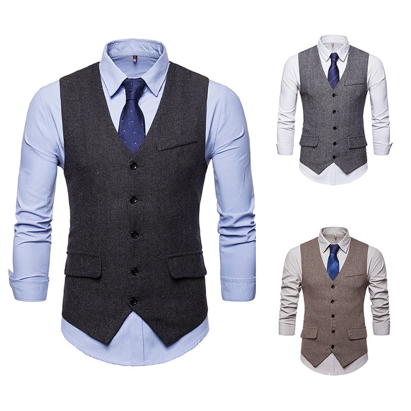 2023 Autumn New AliExpress men's European and American fashion plus size single-breasted vest men's V-neck suit vest
