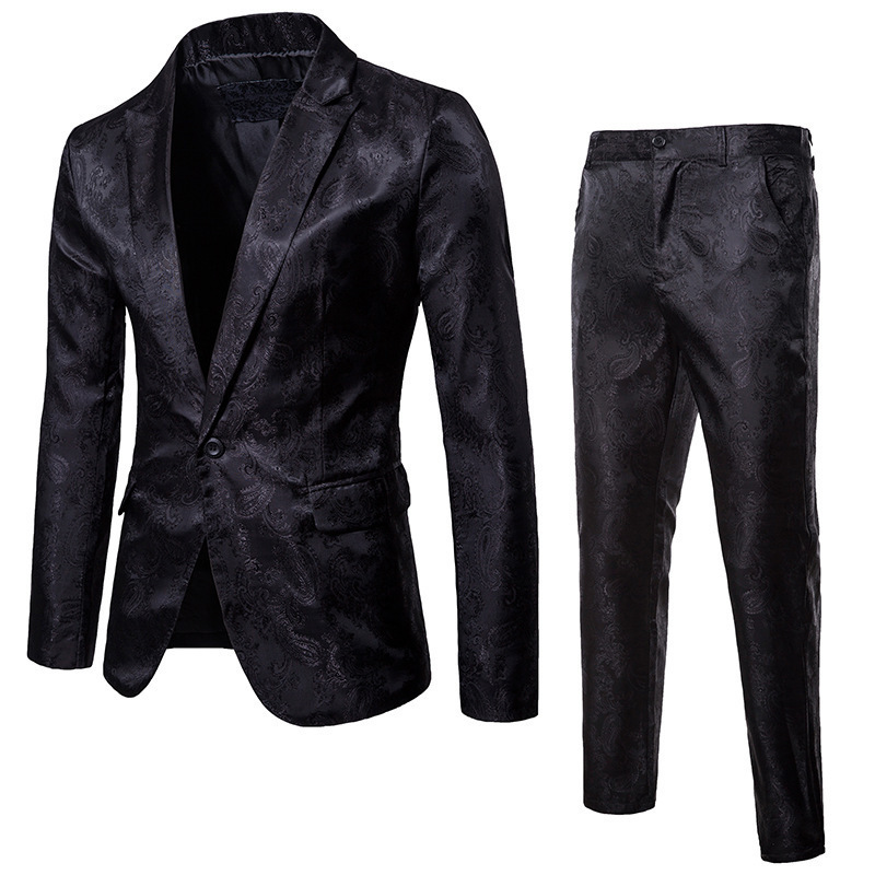 2023 Foreign Trade Spring and Autumn New Men's Bright Face Dark Pattern Suit Nightclub One Button Men's Lapel Suit Set Batch