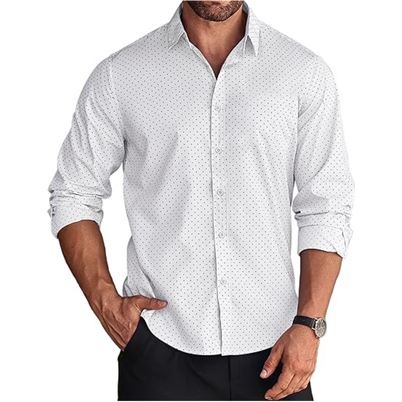 Men's Business shirt long sleeve slim fit shirt casual polka dot print button long sleeve shirt