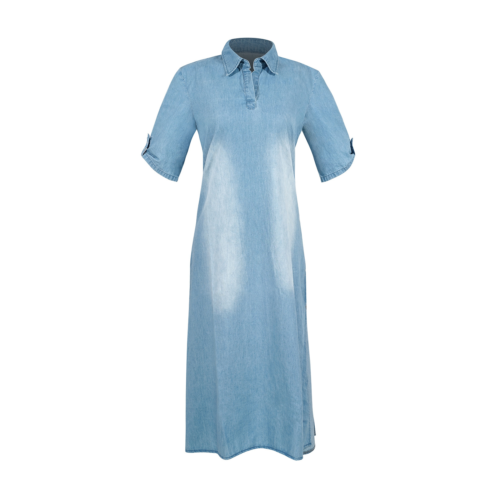 2023 Cross-border Foreign Trade Amazon Independent Station Loose Short-sleeved Light-colored Women's Denim Dress