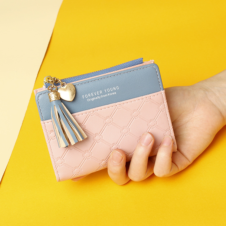 2022 Nueva billetera corta con cremallera para mujer, estilo coreano, con borlas, monedero sencillo que combina con todo, bolso de mano para mujer_voghion.com