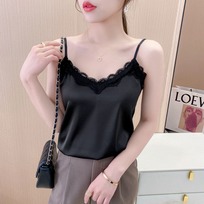 2023 Summer new small camisole women's outer wear slim lace V-neck top inner temperament bottoming shirt