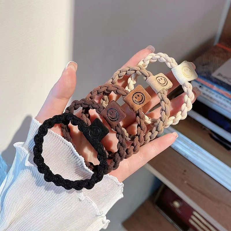 Korean Style Simple Smiley Face High Elastic Head Rope Women's Ball Head Rubber Band Hair Band Milk Curry Color Thick Hair Rope Headwear