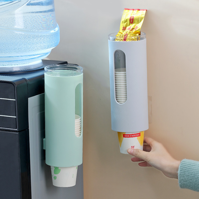 Office Paper Cup Holder Automatic Cup Picker Water Dispenser Punch-Free Dustproof Disposable Paper Cup Plastic Cup Storage Box