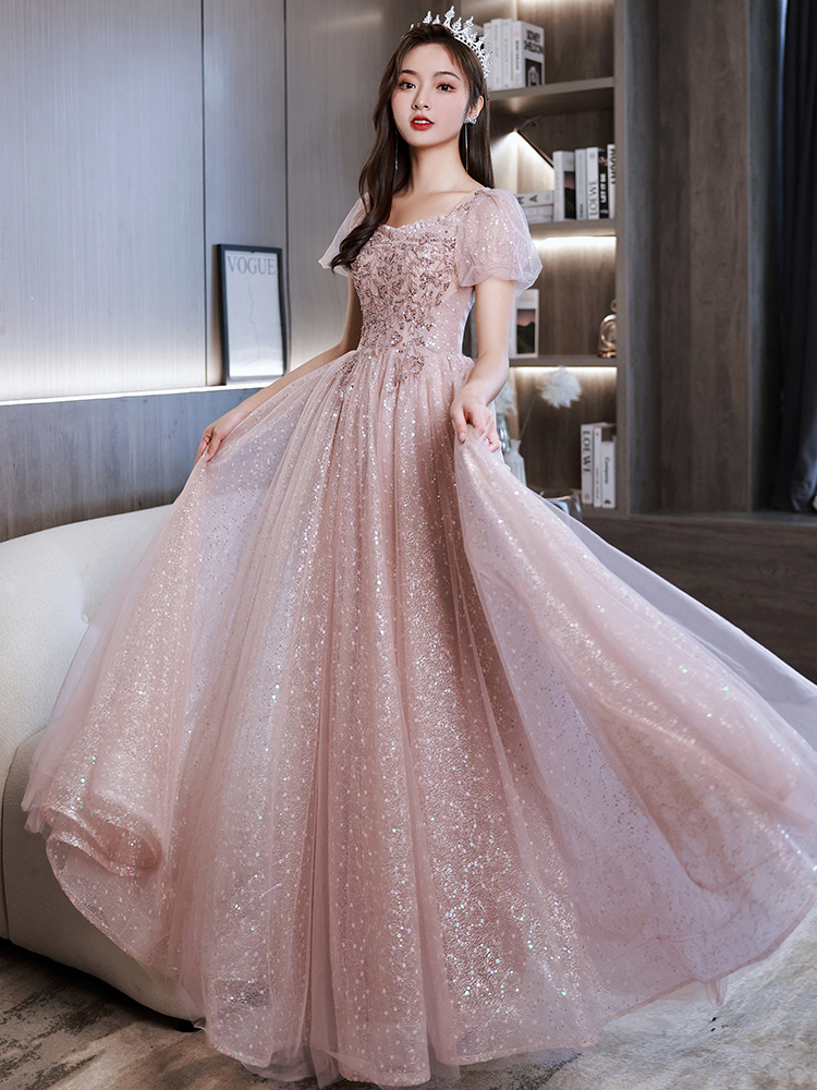 Pink Evening Dress Dress Women's Banquet Elegant Autumn Light Luxury Niche High-end French Style High-end Host Art Test Long Style