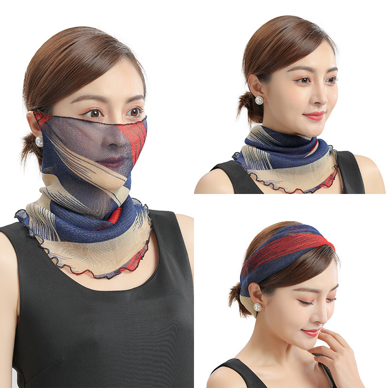 Scarf Women's Pullover Thin Sun Protection Veil New Style Small Silk Scarf Neck Protection Neck Spring and Summer Mask Women's Scarf