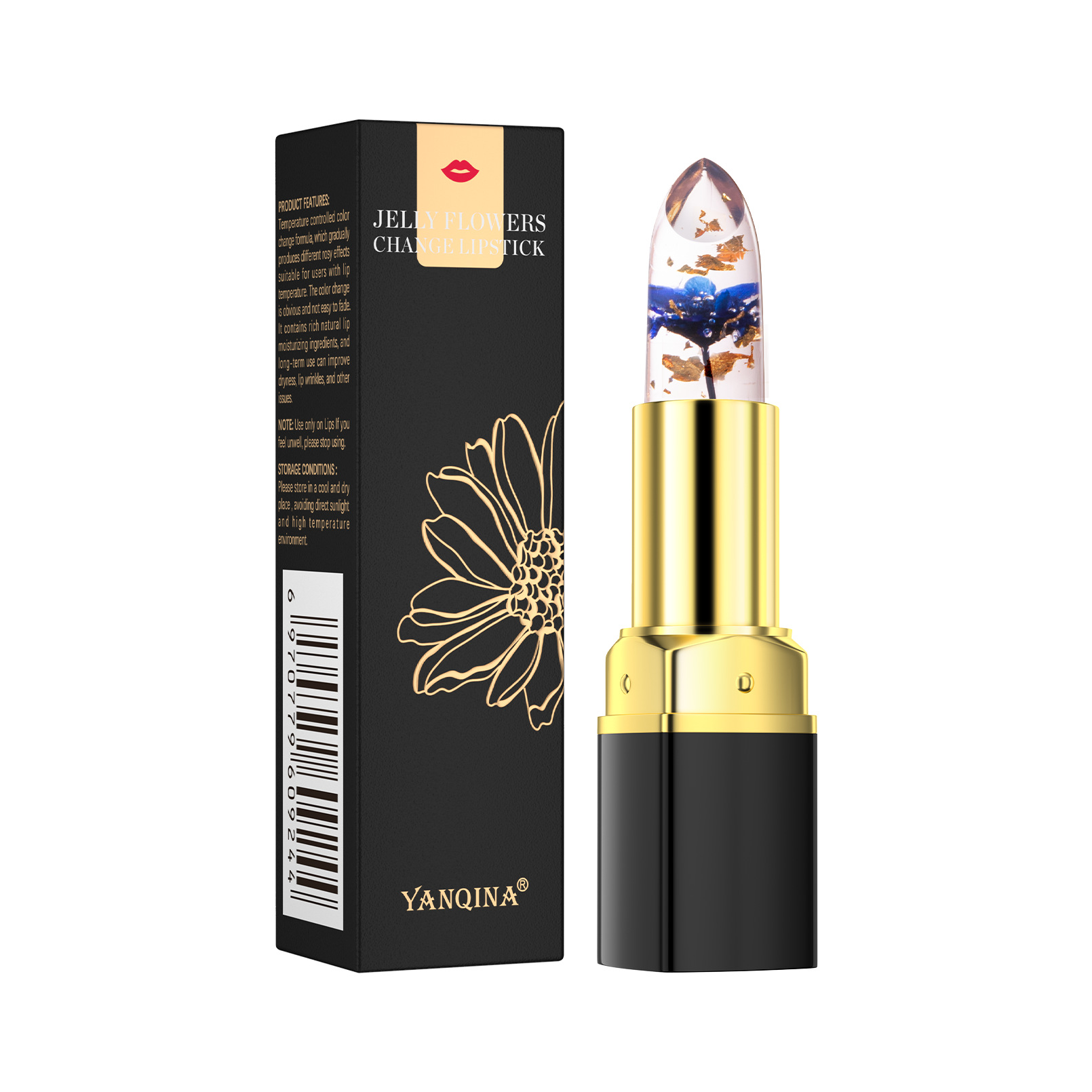 Cross-border makeup flower lipstick thousands of people thousands of colors warm moisturizing flowers jelly color change gold foil lipstick wholesale