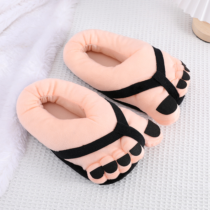 Spot creative cute funny big feet cotton slippers women's autumn and winter lovers men's spoof indoor warm personality_voghion.com