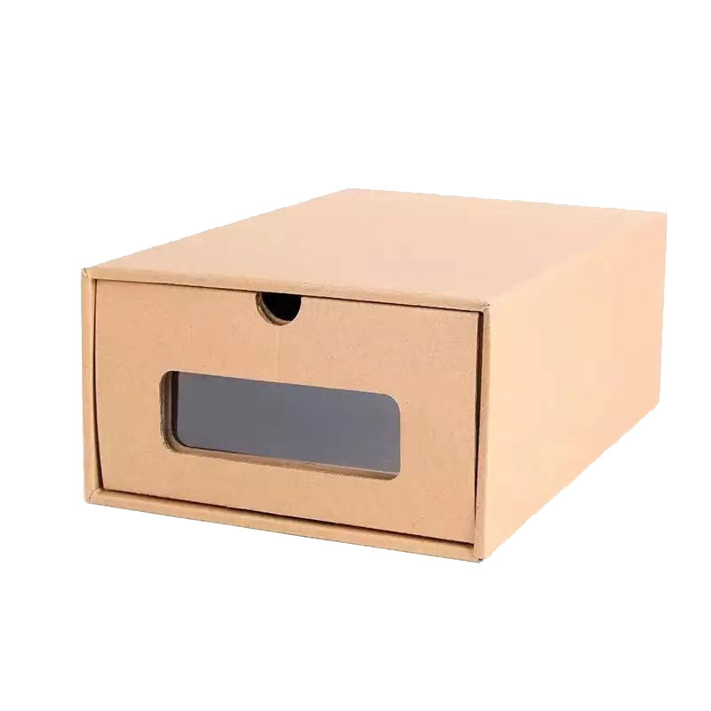 Thickened Kraft Paper Dormitory Shoes Storage Box Household Simple Drawer-type Transparent Shoe Box Paper Box Dust-proof Artifact