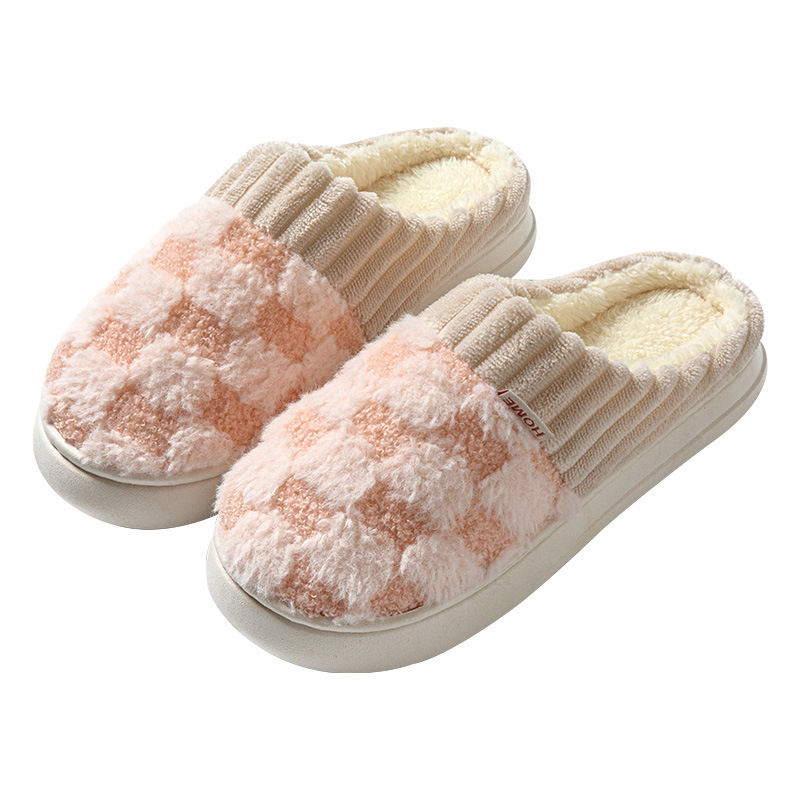 Cotton slippers for women in winter color matching for home use for couples indoor thickened warm cotton slippers non-slip furry slippers wholesale