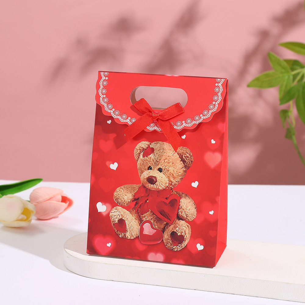 ins style Valentine's Day white cardboard gift bag puppet bear color printing couple anniversary gift white cardboard bag