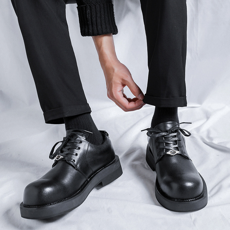 Niche Big Toe Leather Shoes Men's Casual Business Round Toe Derby Shoes 2023 Dark British Style Trend 188188-R