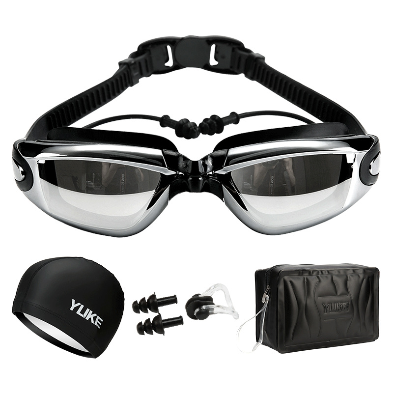 Swimming goggles men's flat light HD waterproof anti-fog swimming glasses men's professional diving goggles men's and women's swimming cap set equipment