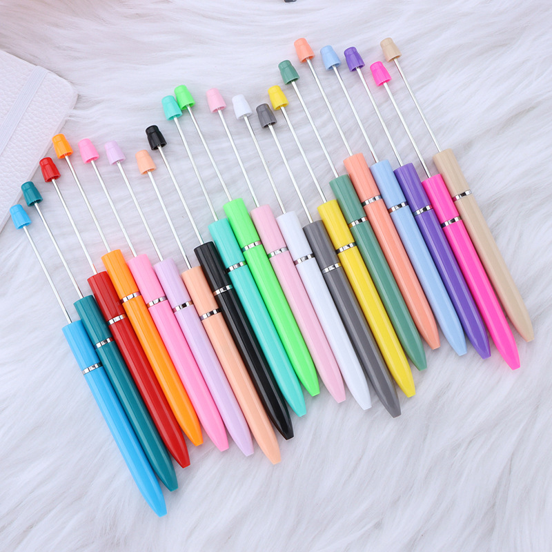 in stock wholesale creative diy plastic beaded ball pen handmade beaded printable personalized beaded ball pen